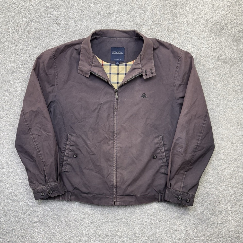 Brooks Brothers Harrington Jacket Mens L Brown Plaid Lined Full Zip Preppy